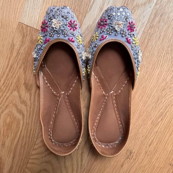 Jutti Mojari Indian Embellished Ballet Flats Handmade Leather Size 9 (40) - Picture 1 of 5